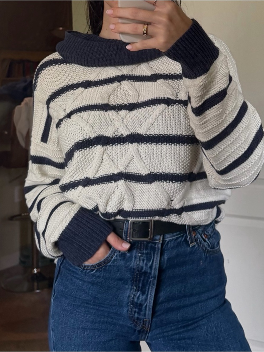 Navy and White Striped Sweater